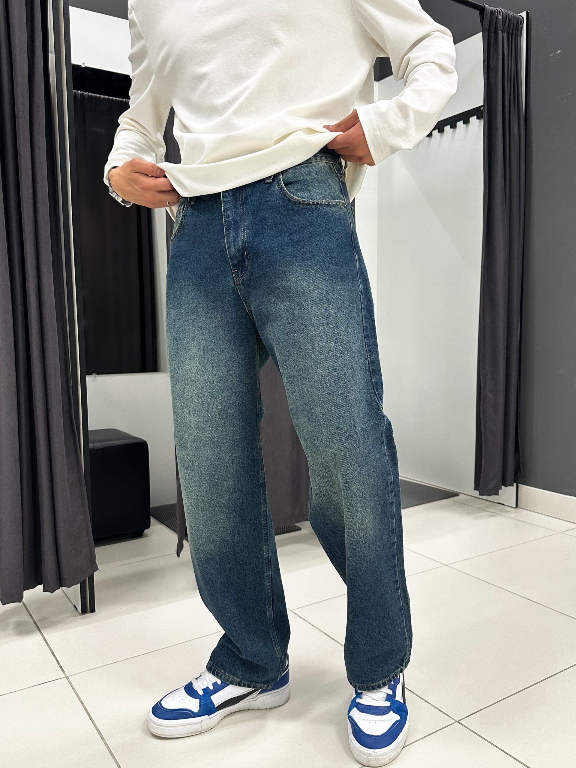 Джинсы багги изумрудные