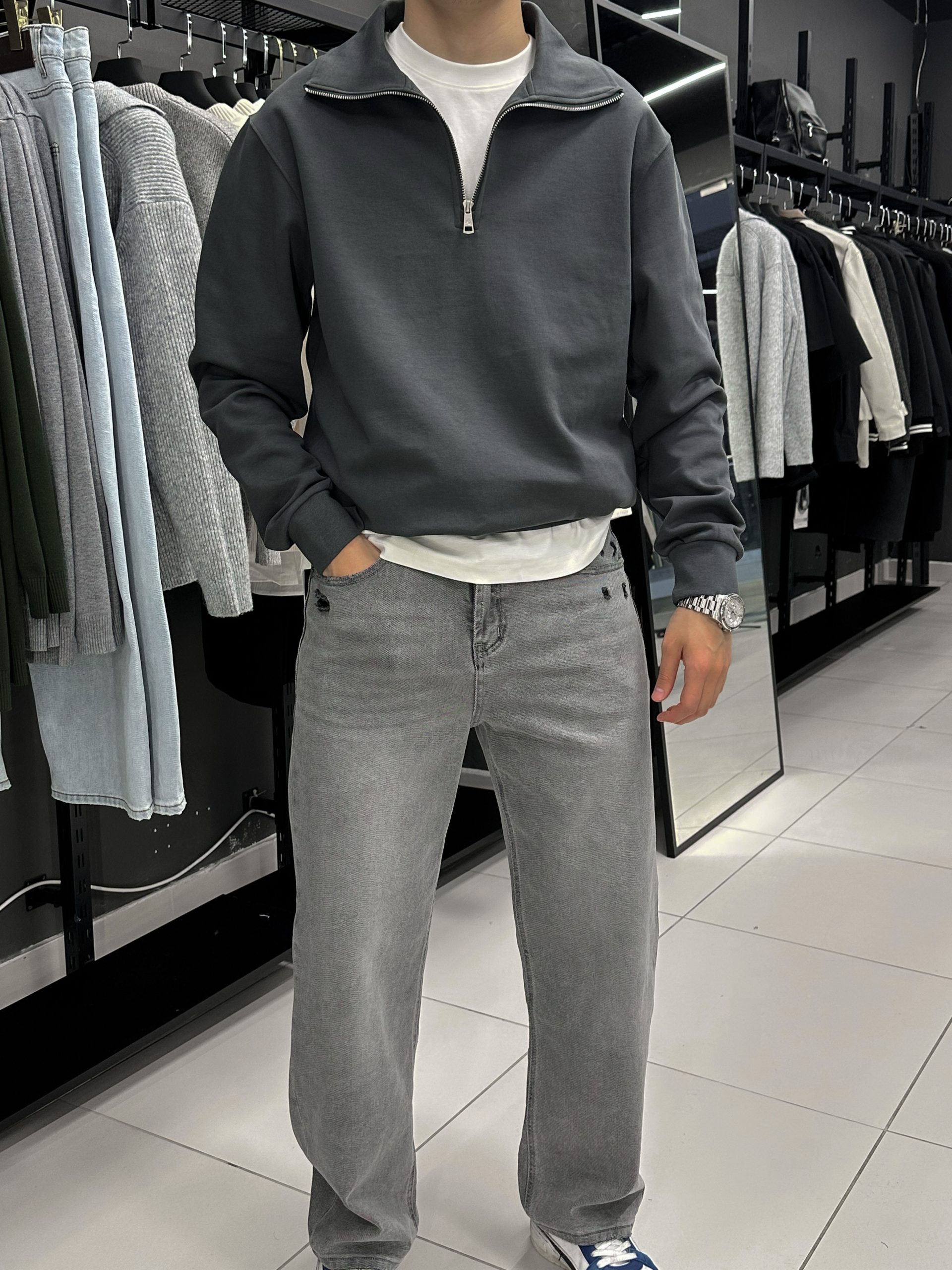 Джинсы багги серый NS