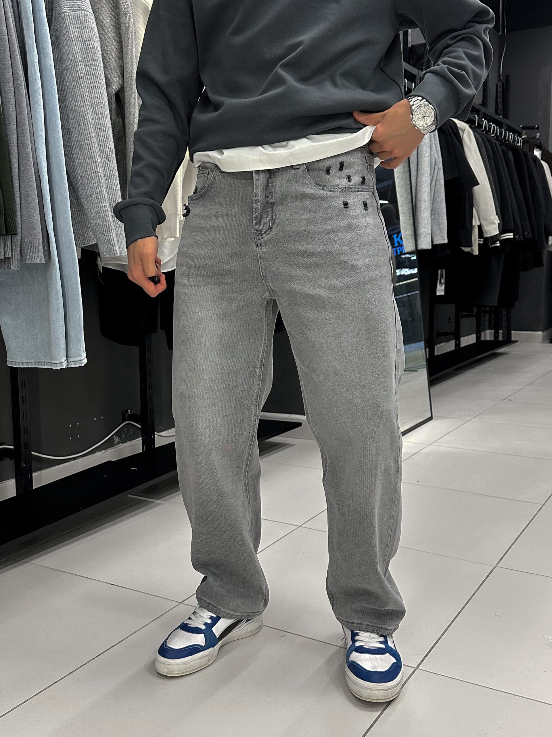 Джинсы багги серый NS