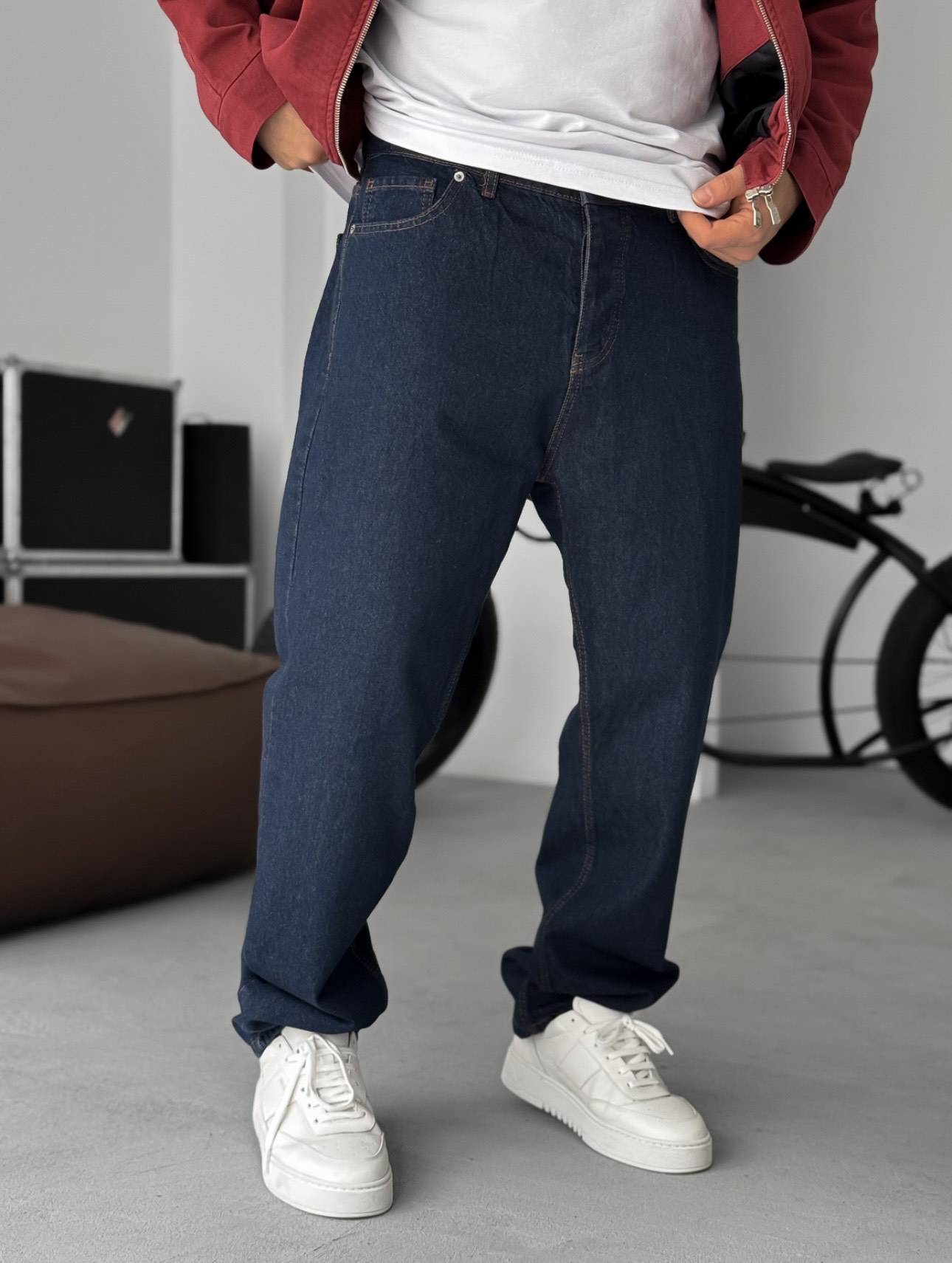 Джинсы багги прямые синие