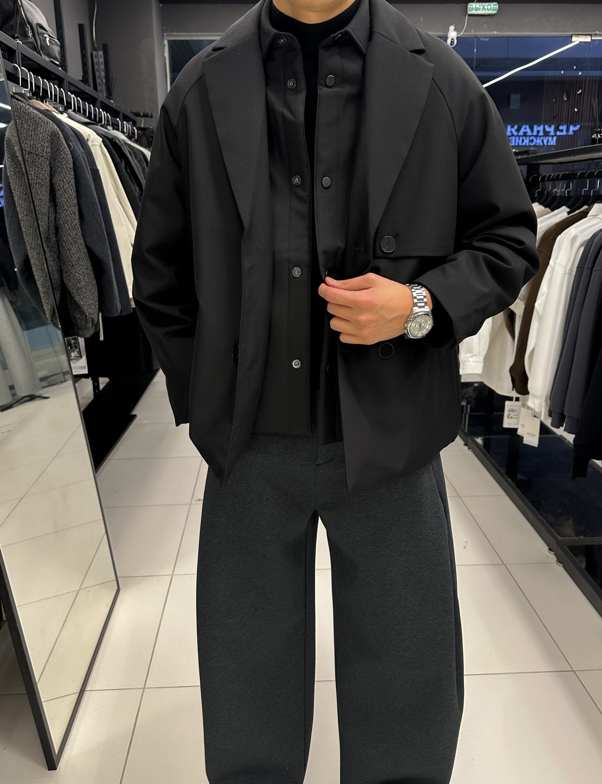 Куртка-плащь черная premium (N602)