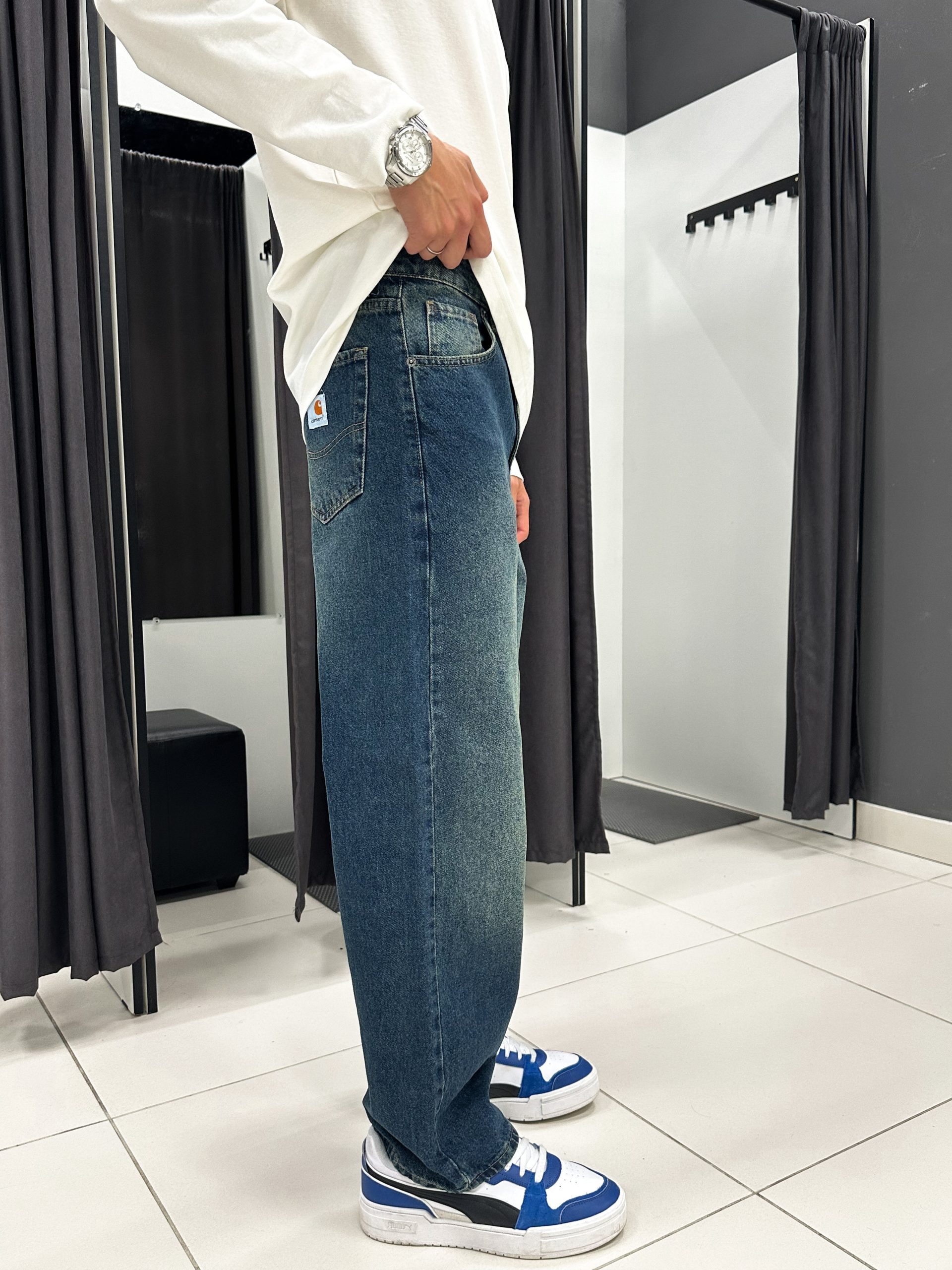 Джинсы багги изумрудные