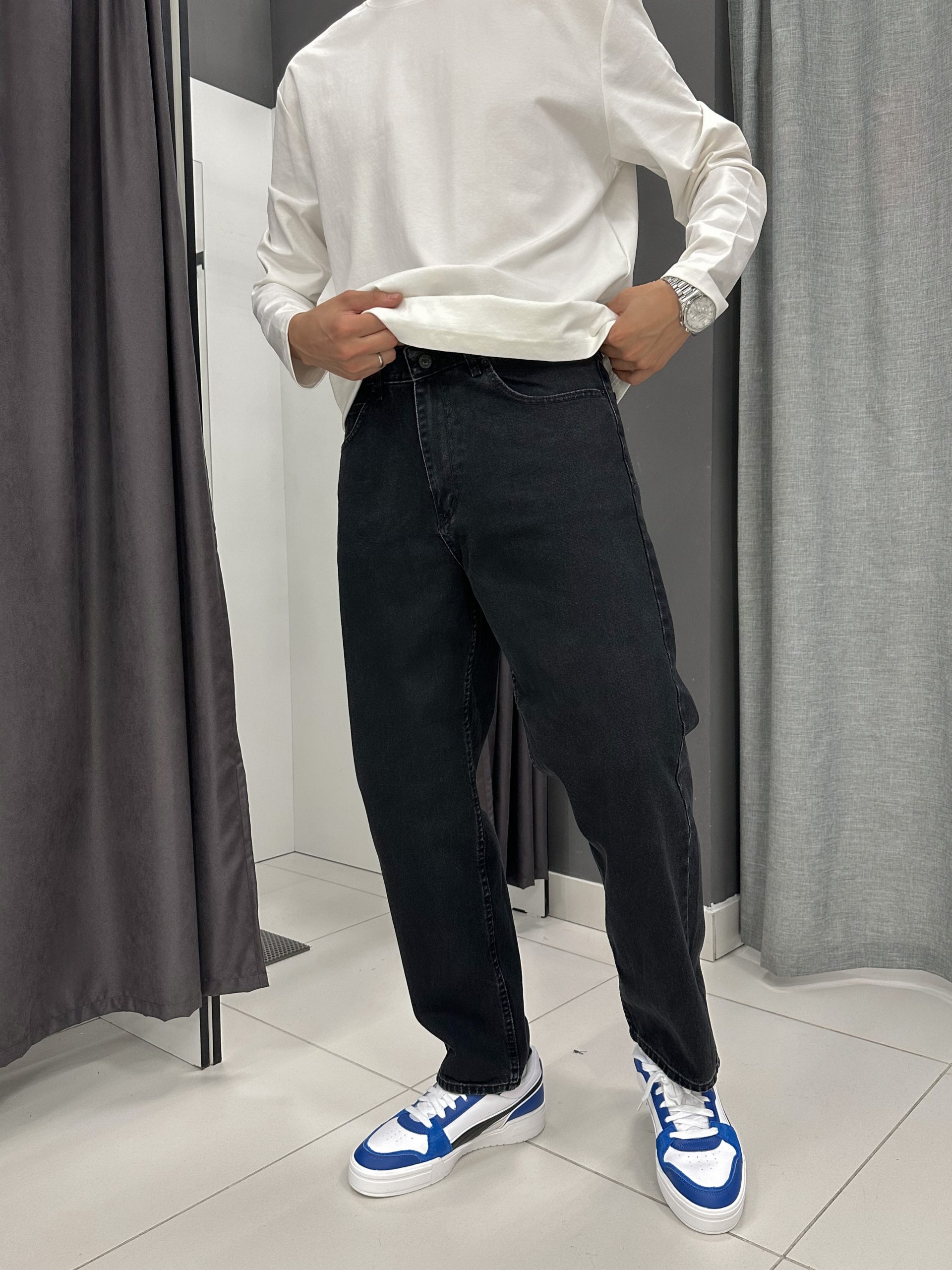 Джинсы багги прямые графит