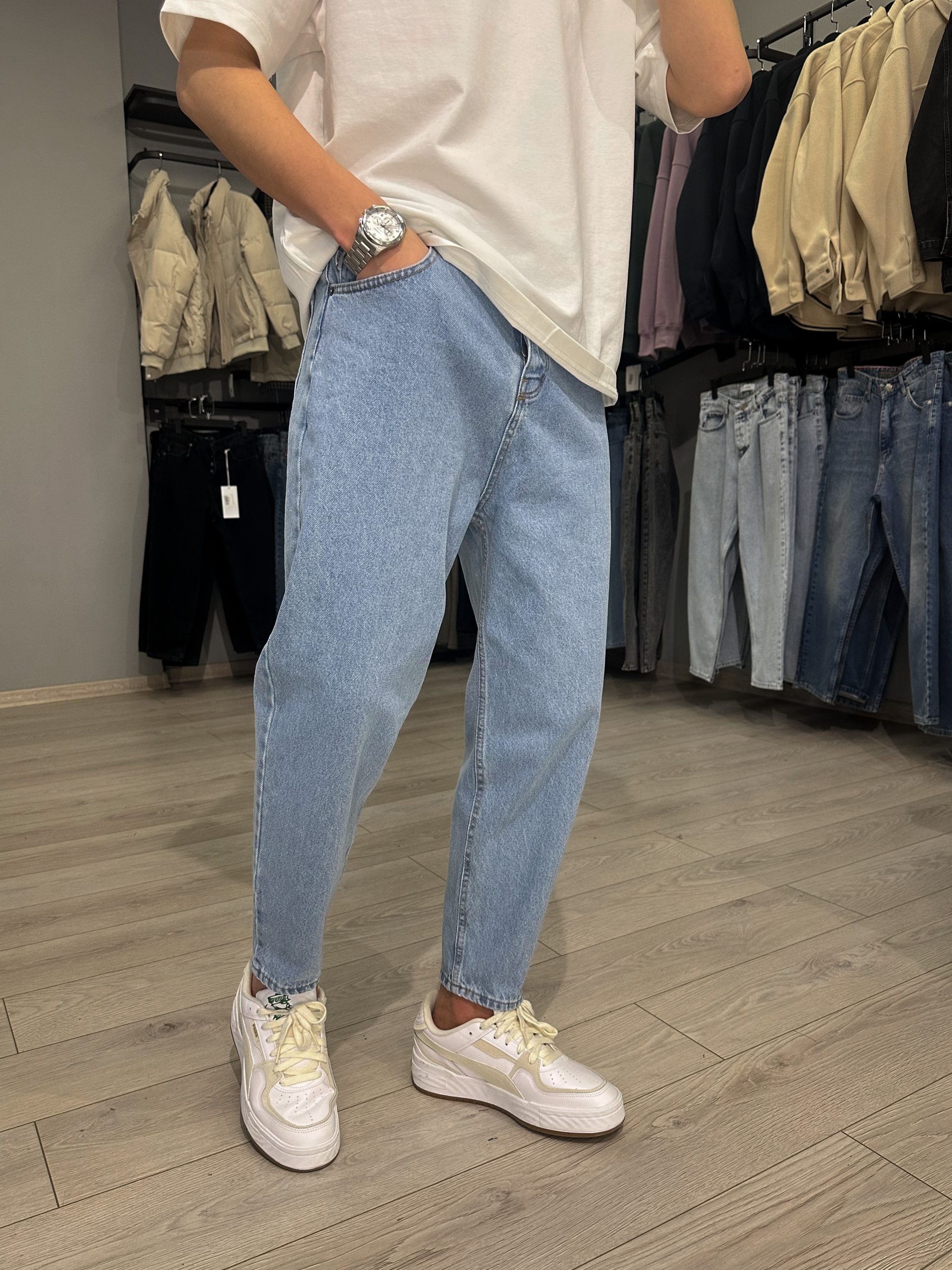 Джинсы бананы Denim голубой