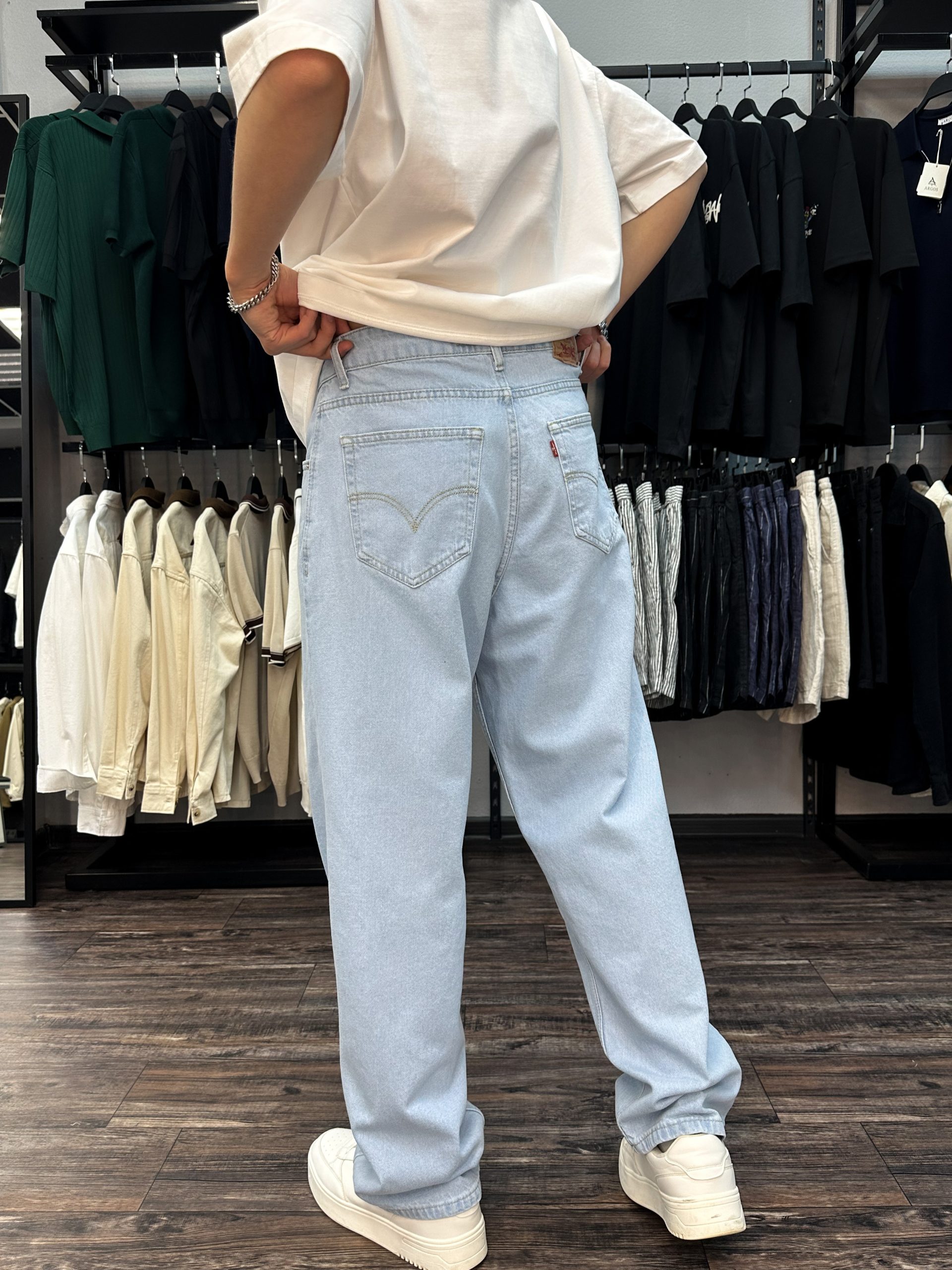 Джинсы широкие багги голубые