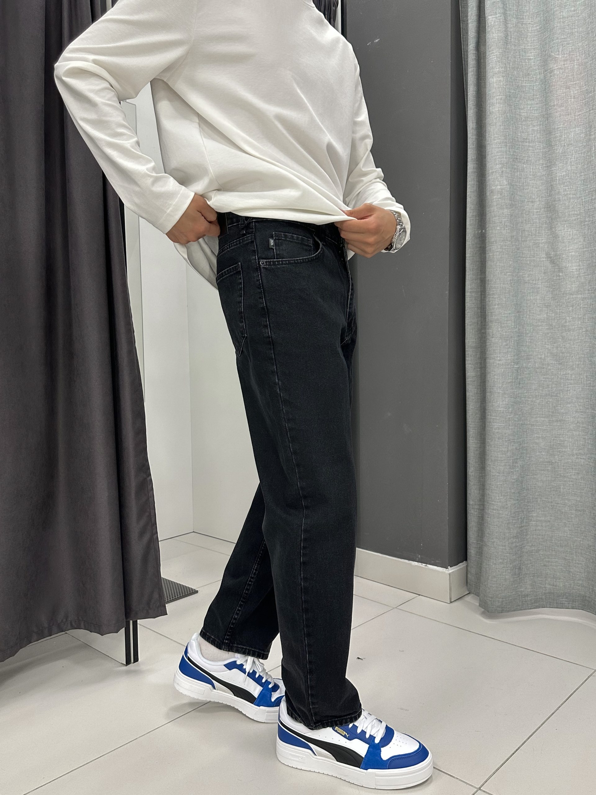 Джинсы багги прямые графит