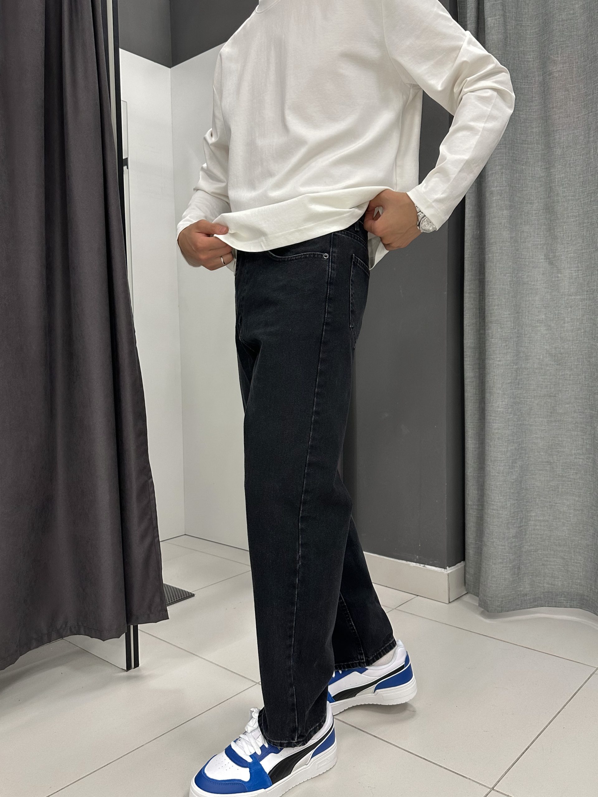 Джинсы багги прямые графит