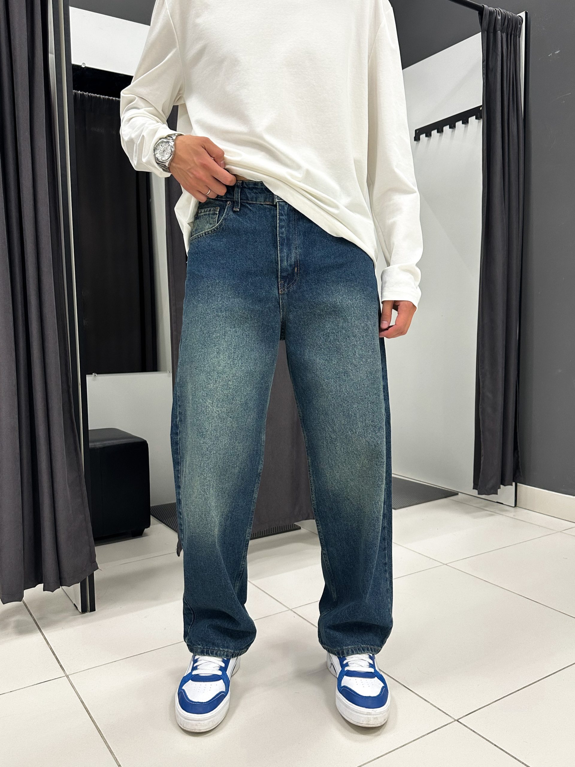 Джинсы багги изумрудные