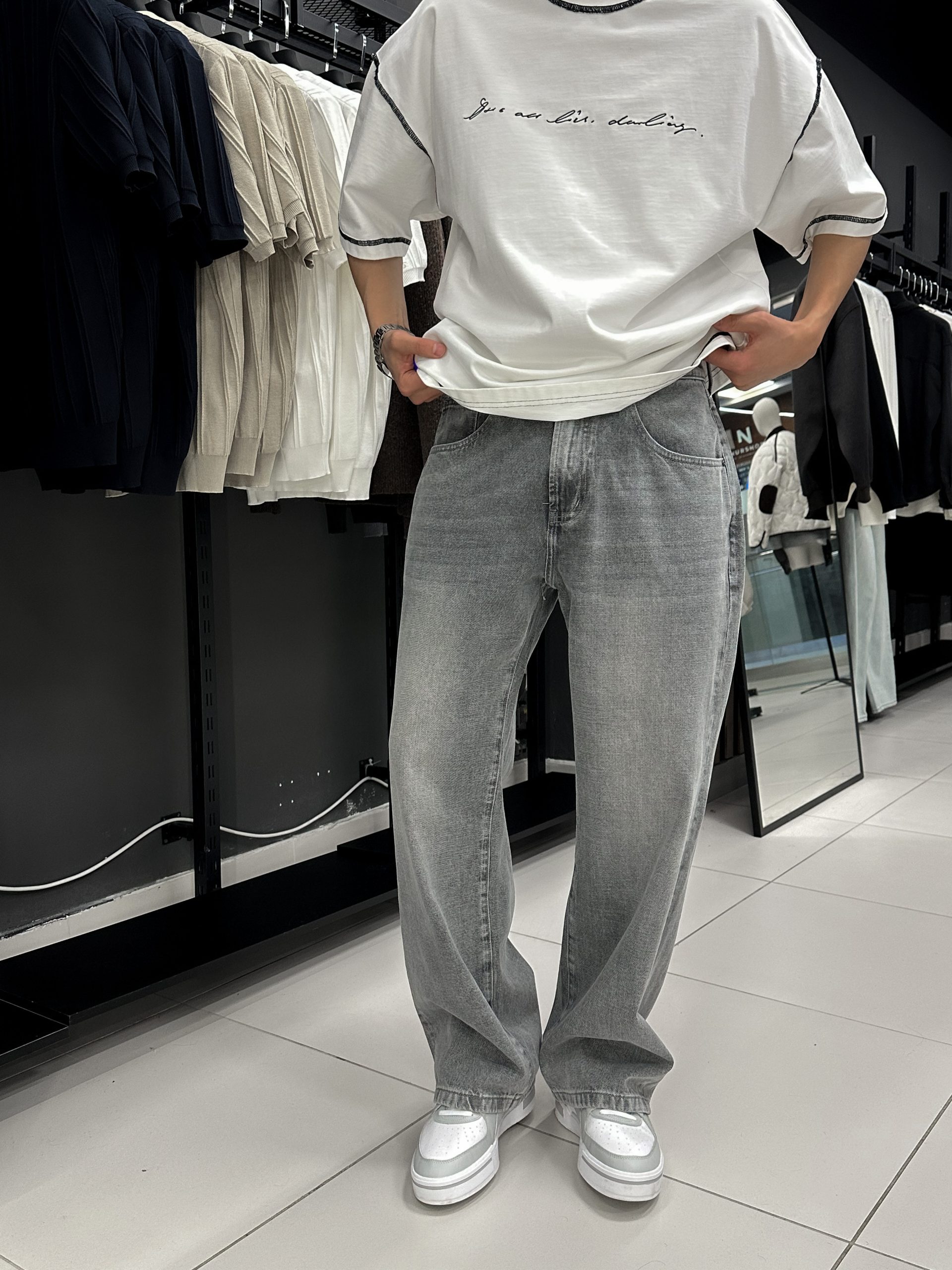 Джинсы багги серые 268-010