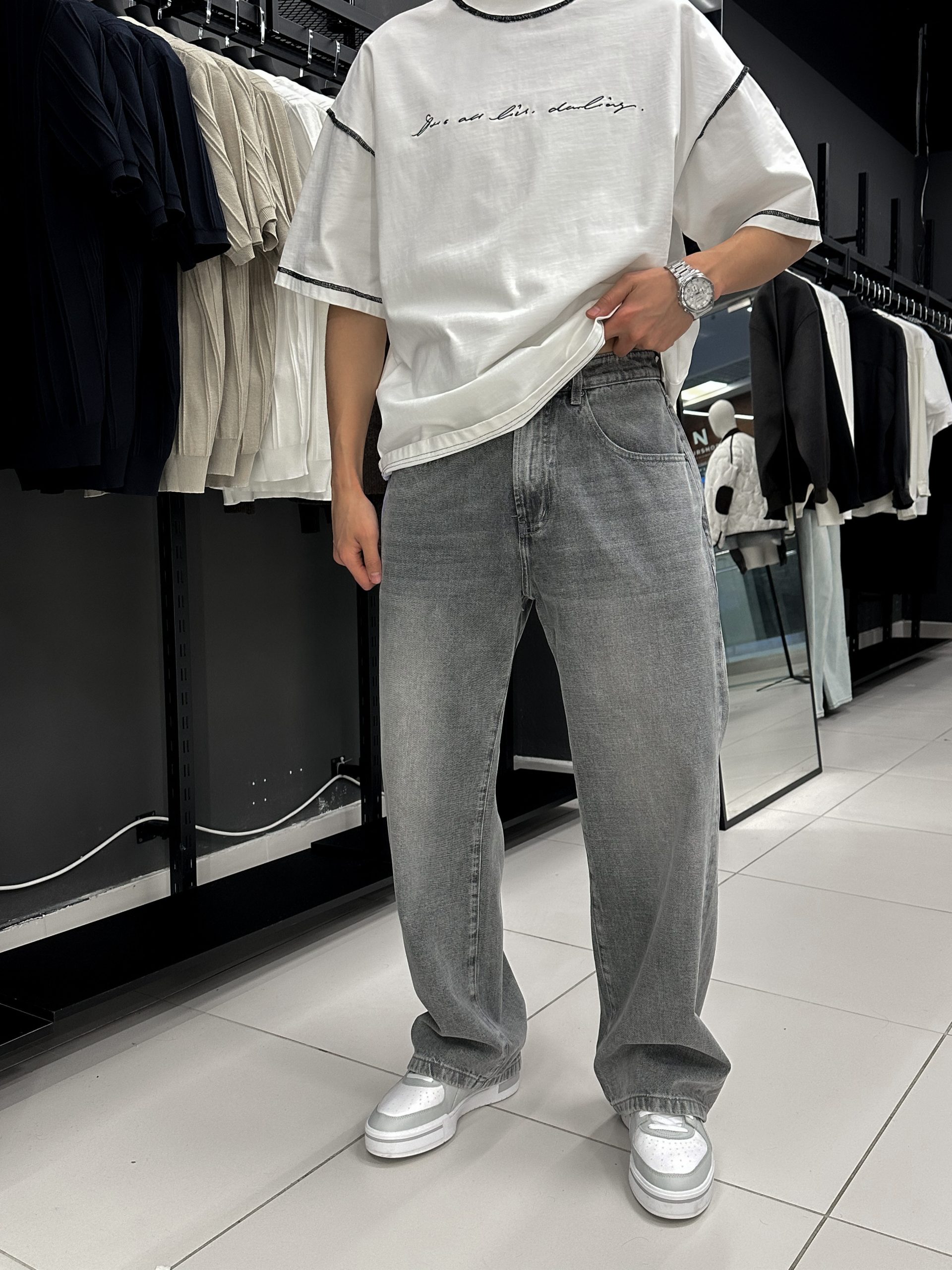 Джинсы багги серые 268-010