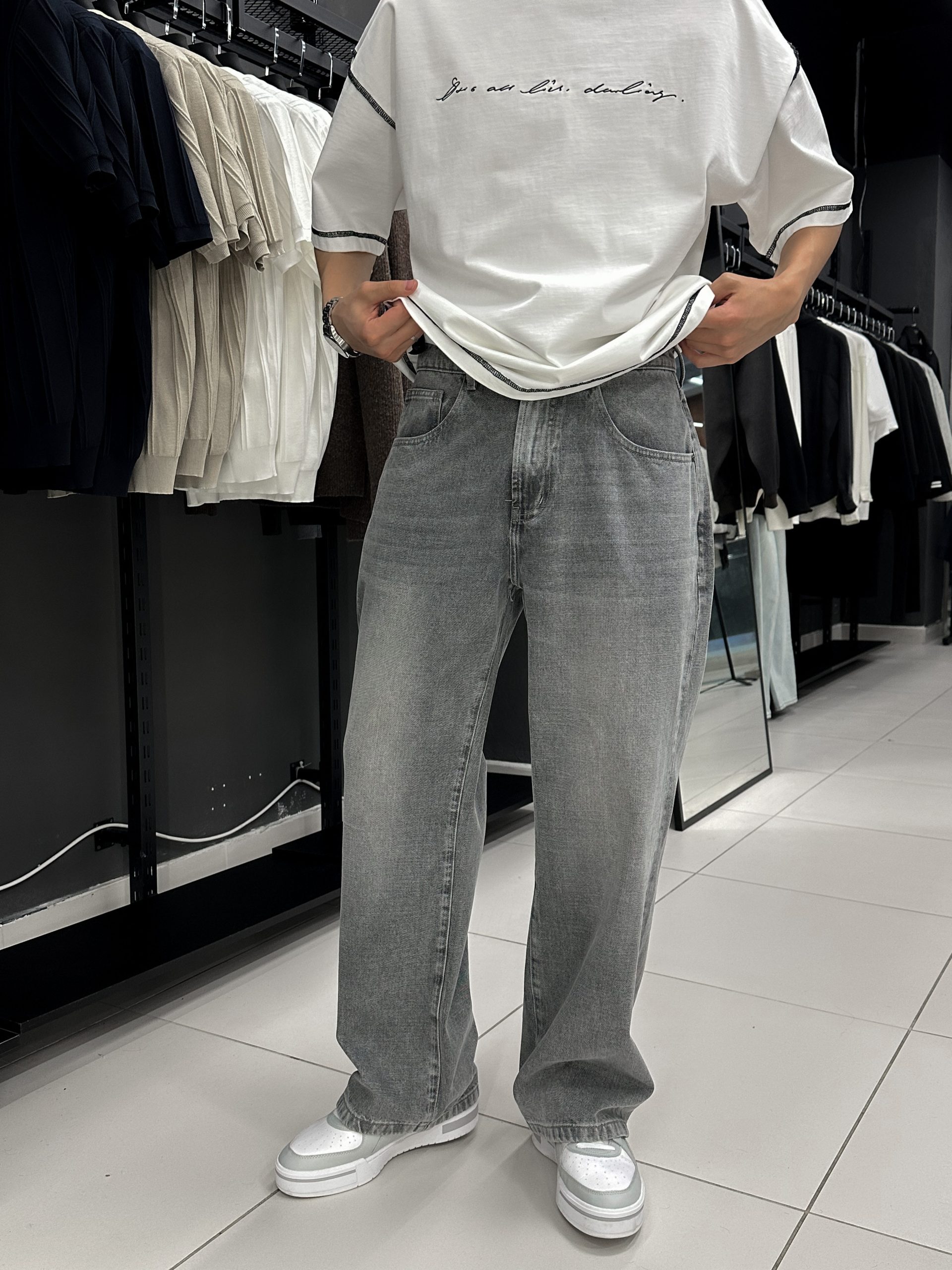 Джинсы багги серые 268-010