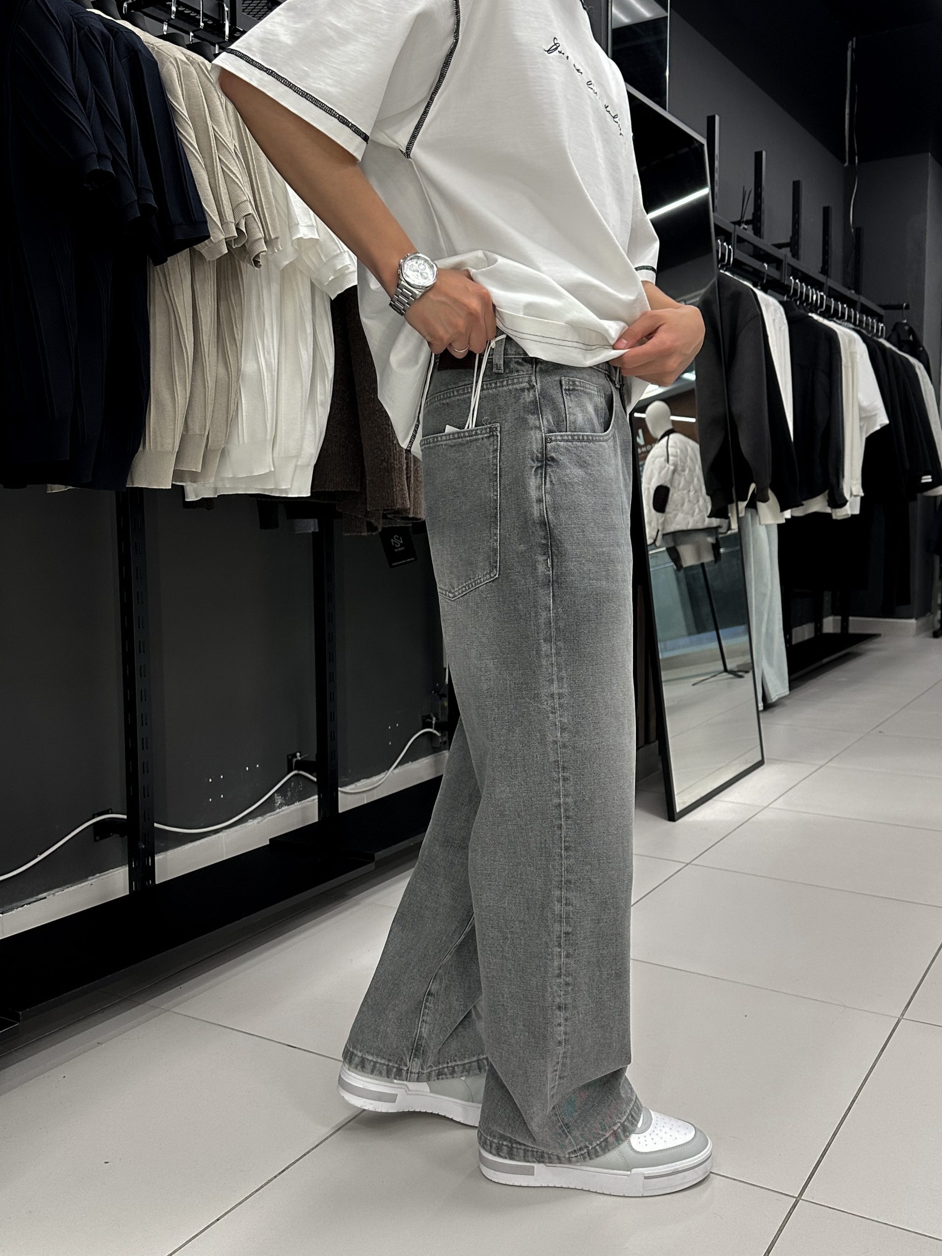 Джинсы багги серые 268-010