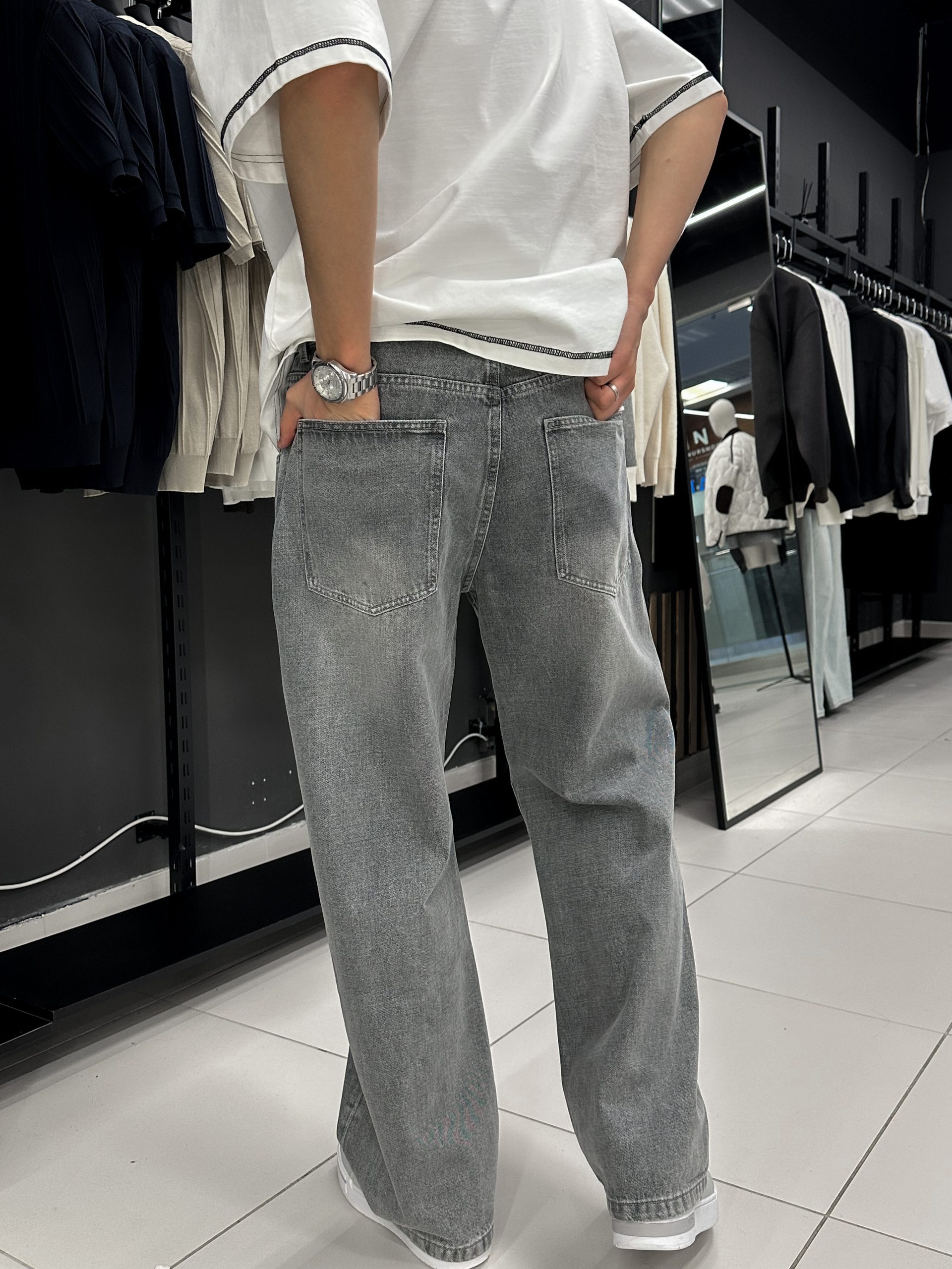 Джинсы багги серые 268-010