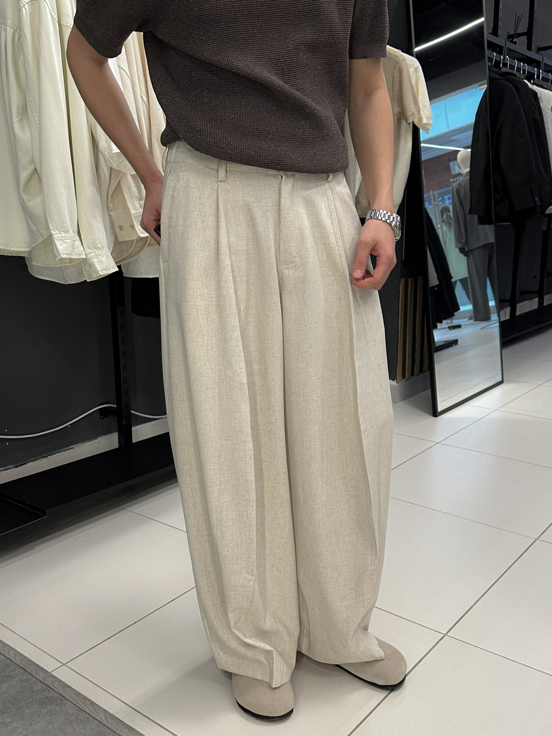 Брюки широкие бежевый 1302